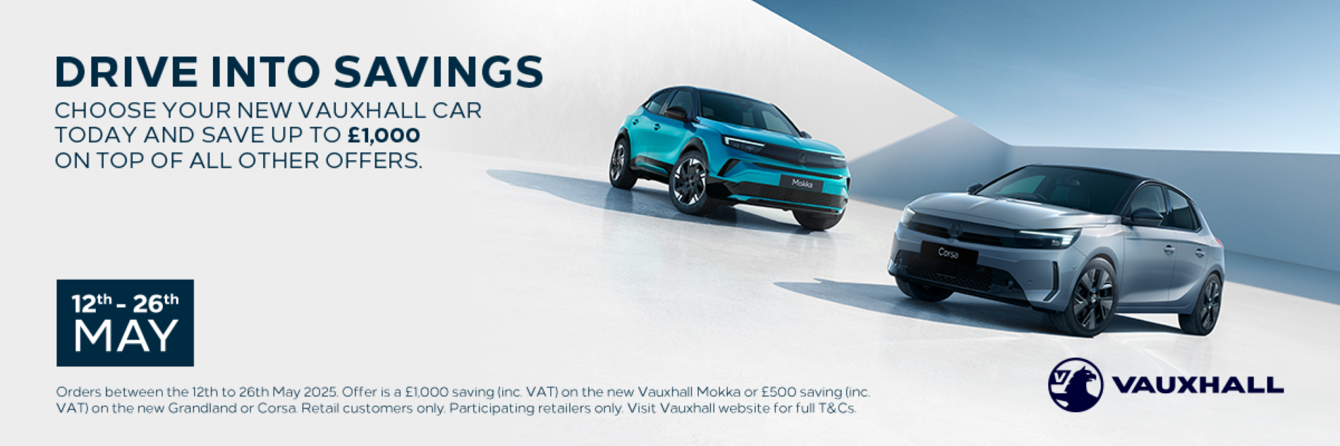 Advertisement for a Vauxhall car sale from 12th to 26th May 2025.