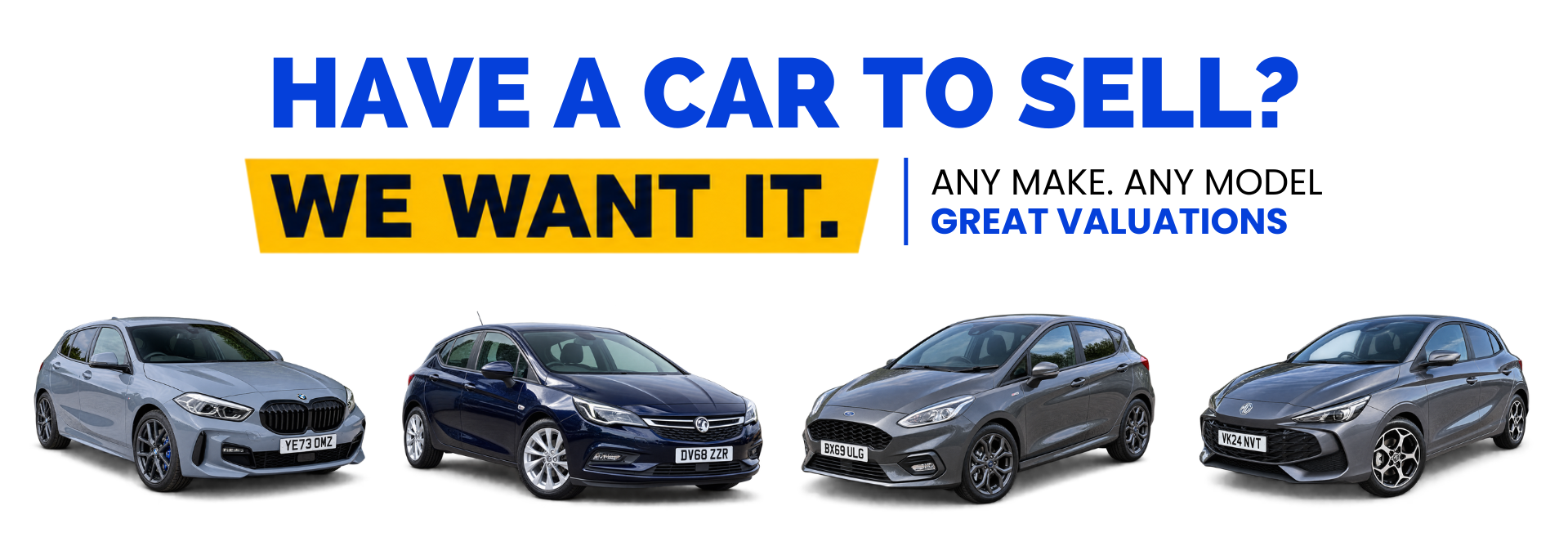 Four cars displayed with text about selling cars.