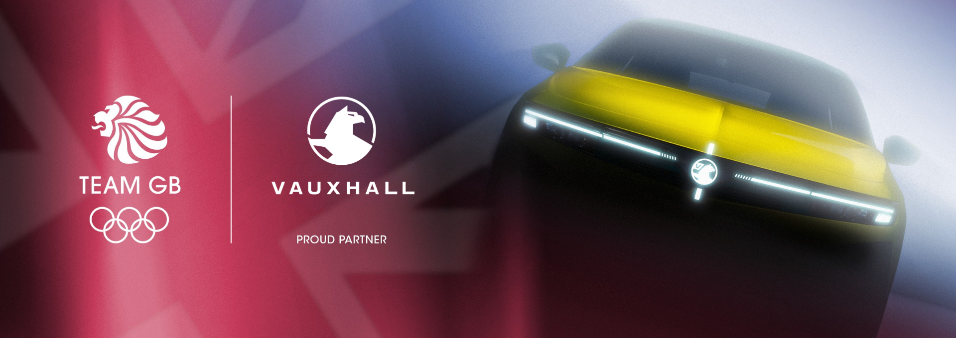 Vauxhall logo with Team GB and Olympic rings beside a yellow car front.